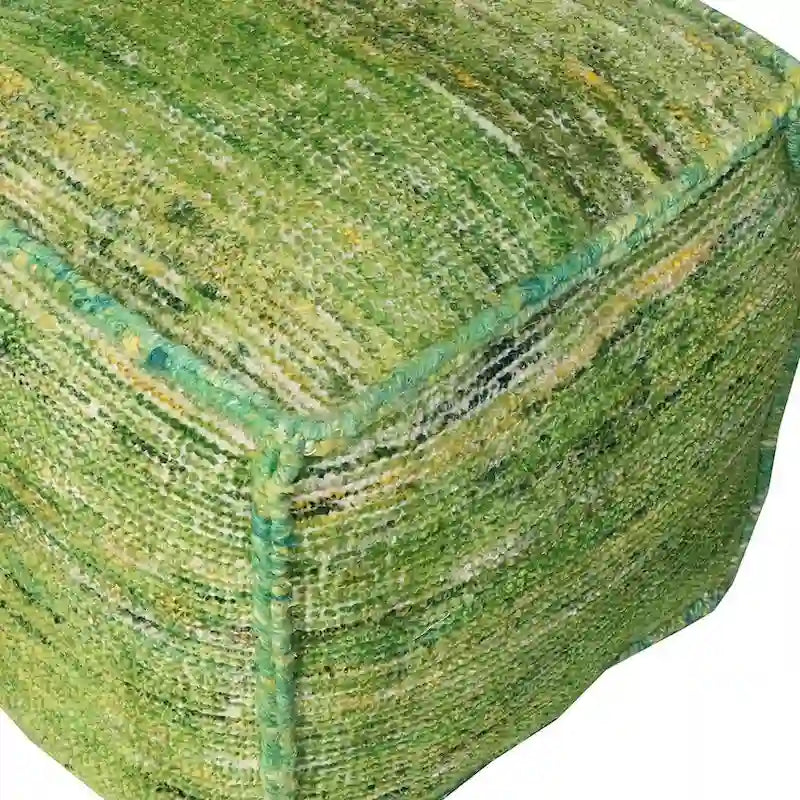 18 Green Recycled Silk and Cotton Blend Cube Pouf Ottoman