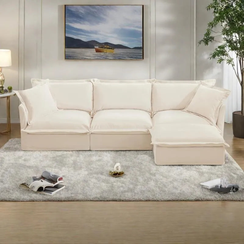 120 Chenille L-Shaped Sectional with Convertible Ottoman & 2 Pillows and 3-Seater Cloud Couch