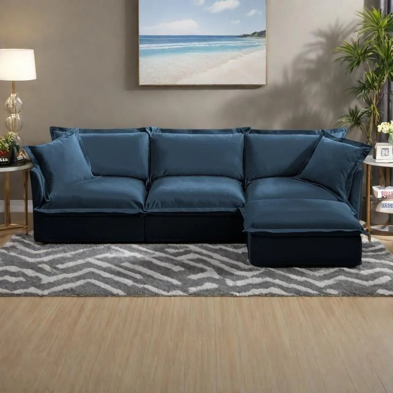 120 Chenille L-Shaped Sectional with Convertible Ottoman & 2 Pillows and 3-Seater Cloud Couch