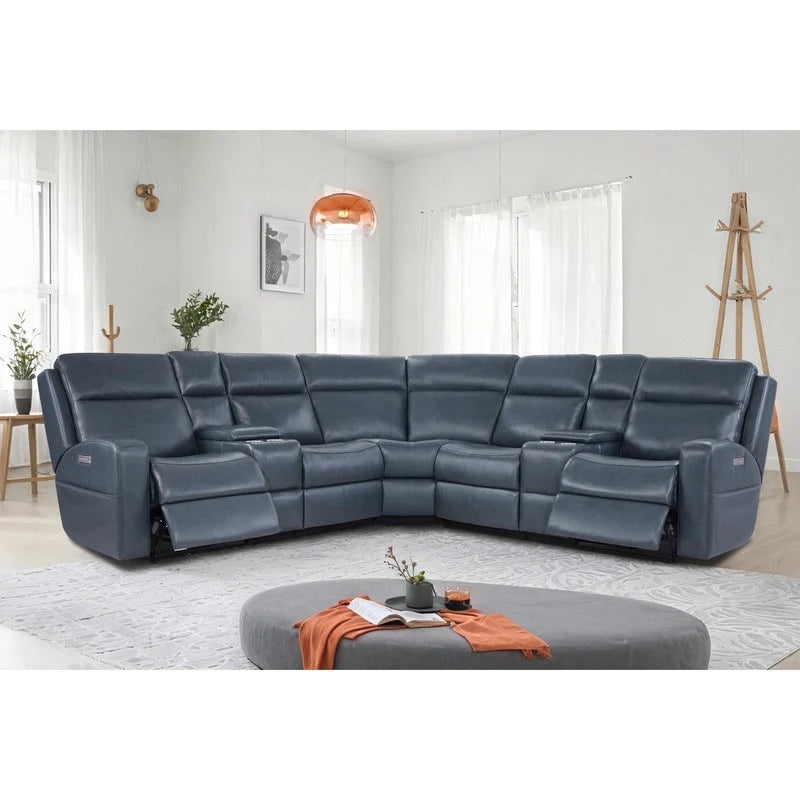 110 W Width Genuine Leather Power Recliner Sectional with Storage, USB&USB-C Port for Living Room