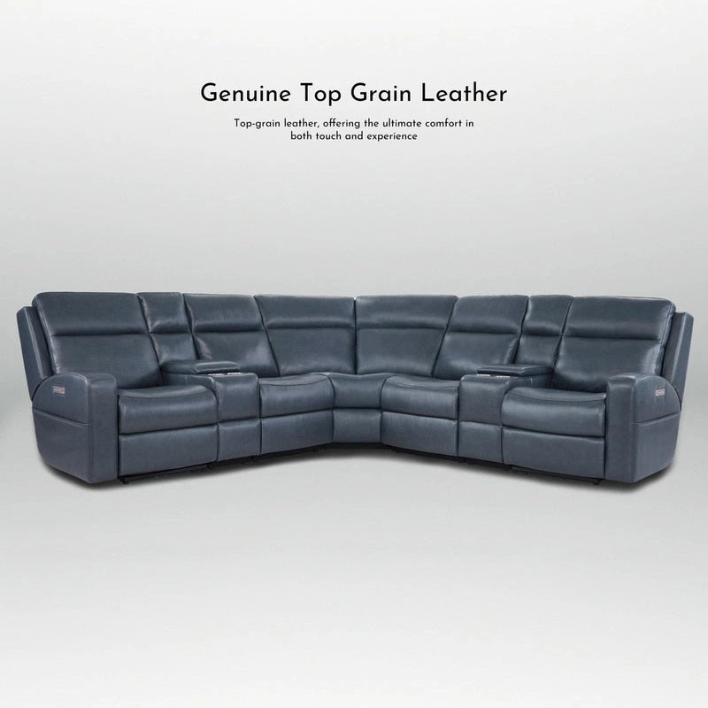 110 W Width Genuine Leather Power Recliner Sectional with Storage, USB&USB-C Port for Living Room