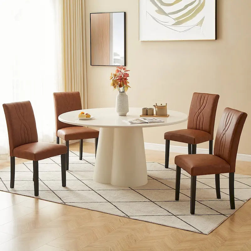 VECELO Upholstered Dining Chairs Set of 6 Modern Fabric and High Back & Solid Wood Legs, Parson Dining Chairs (Set of 6)