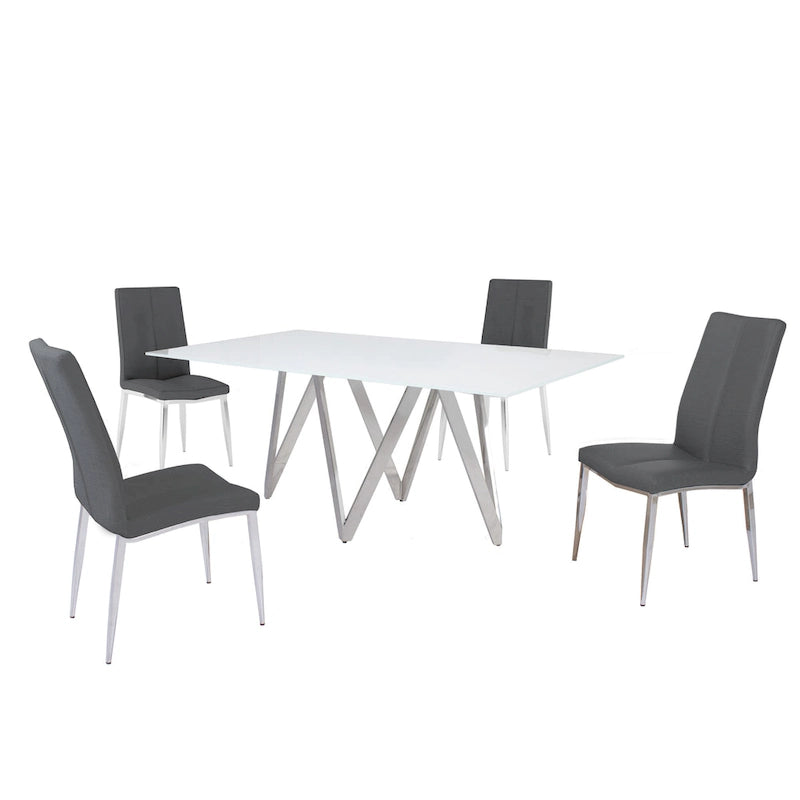 Somette Alyssa Starphire White 5-Piece Dining Set
