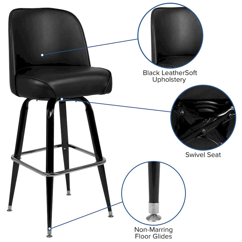 2 Pack Metal Barstool with Swivel Vinyl Upholstered Bucket Seat and Footrest - 18.5D x 18.5W x 42.5H