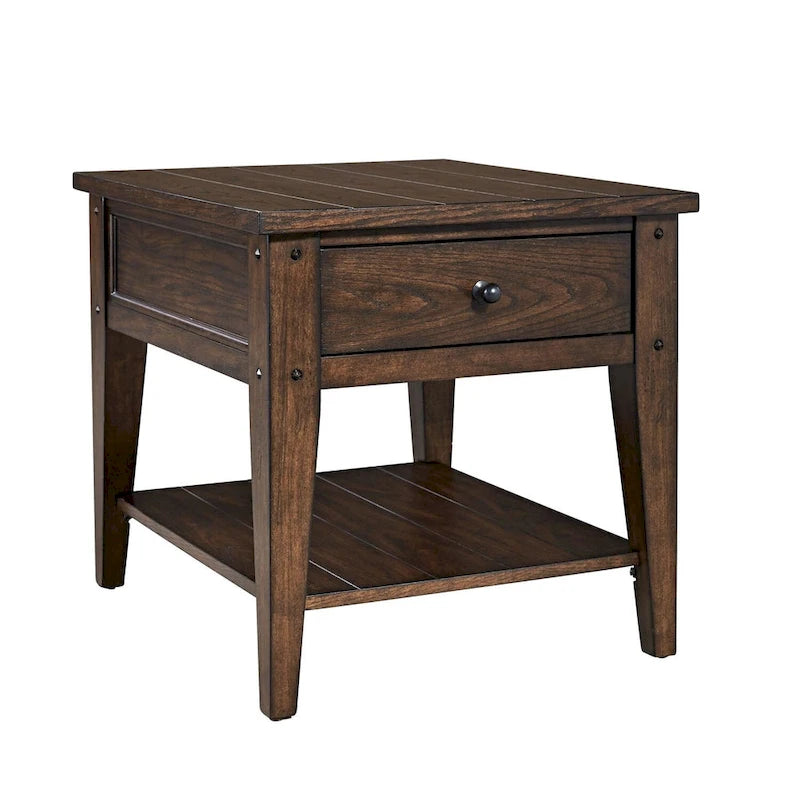 Lake House Accent End Table Rustic Brown Oak