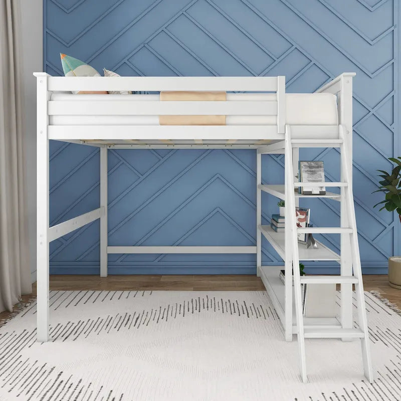 Full-Size High Loft Bed with Bookcase
