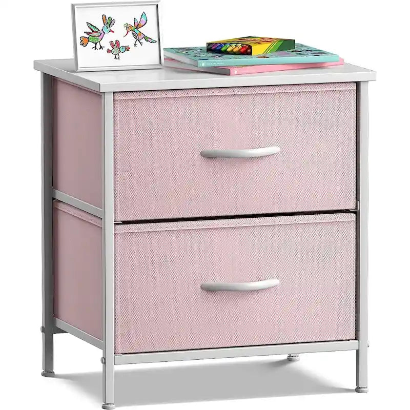 2 Drawer Bedside Nightstand End Table Bedroom Dresser, Pastel Colors