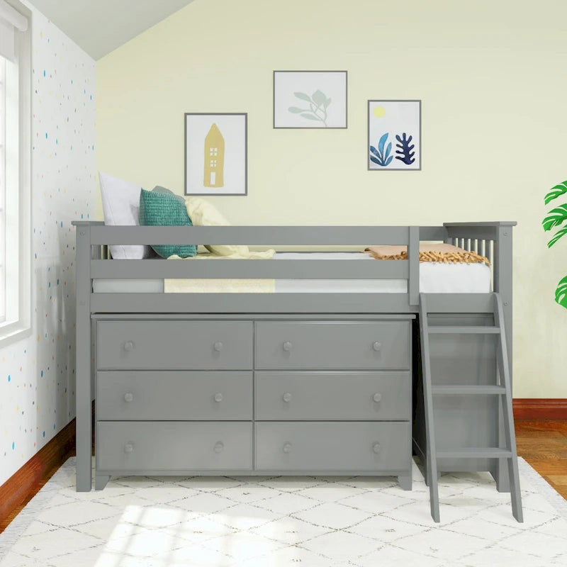 Twin-Size Low Loft with 3-Drawer and 6-Drawer Dressers