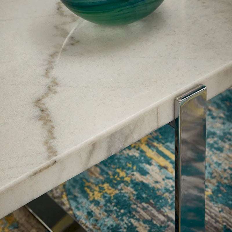 Azel Marble-top Chrome Framed Coffee Table or Table Set by