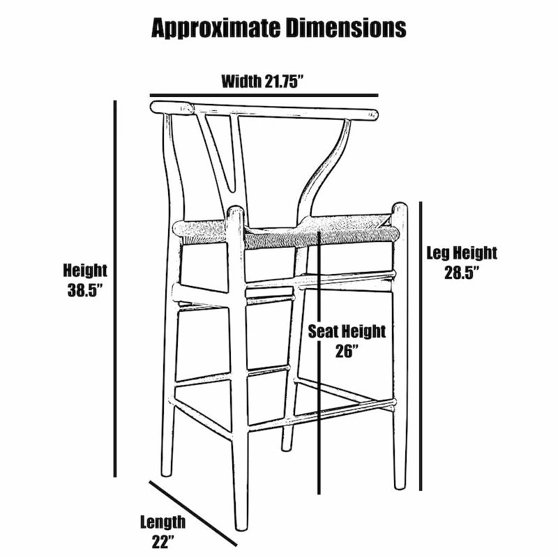 Solid Wood Countertop Height Barstool with Open Y Back Farmhouse Woven Organic Natural Chair For Kitchen Designer - N/A